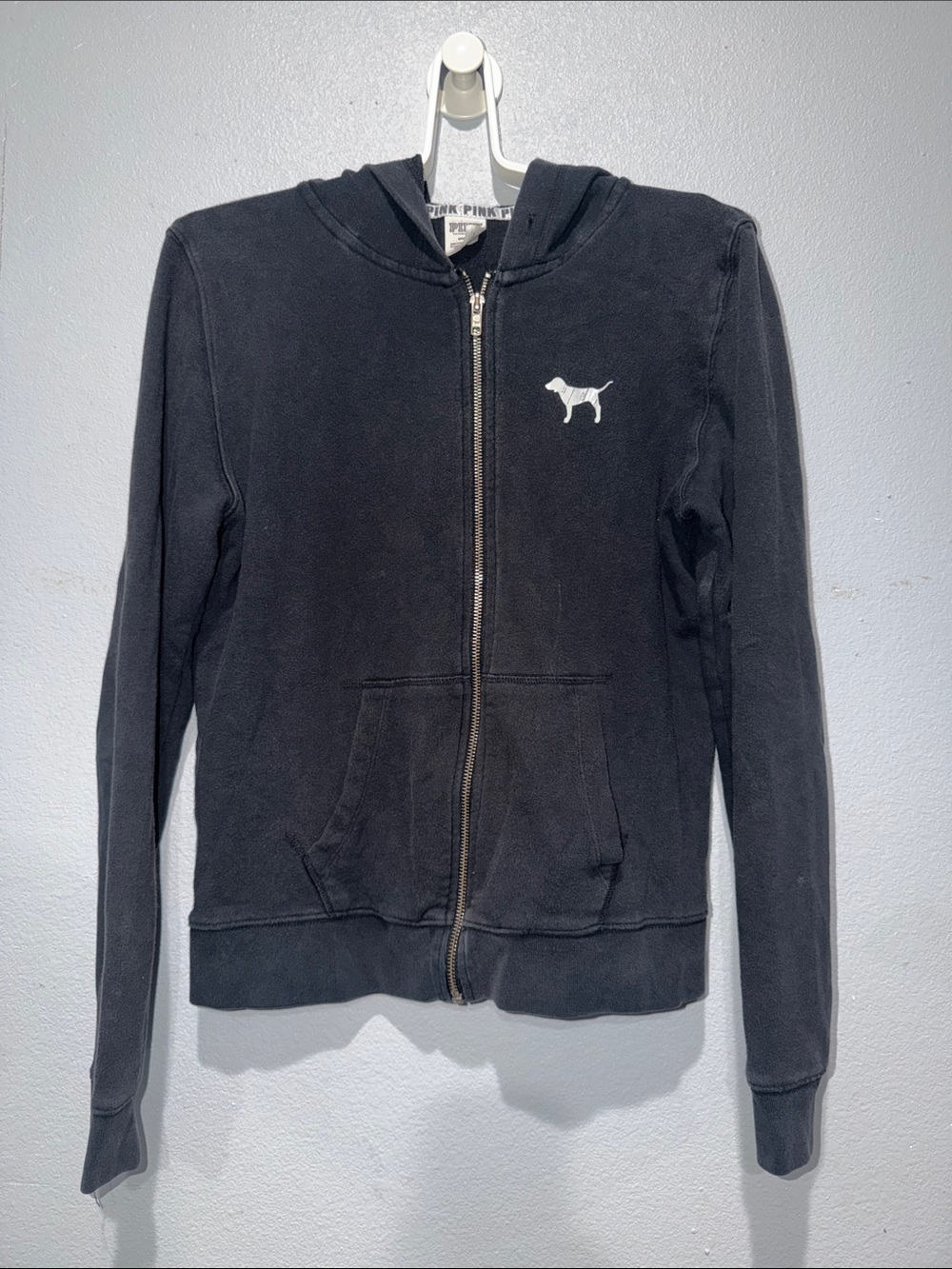 PINK Victoria's Secret Black Kids Zip-Up Hoodie with Dog Logo